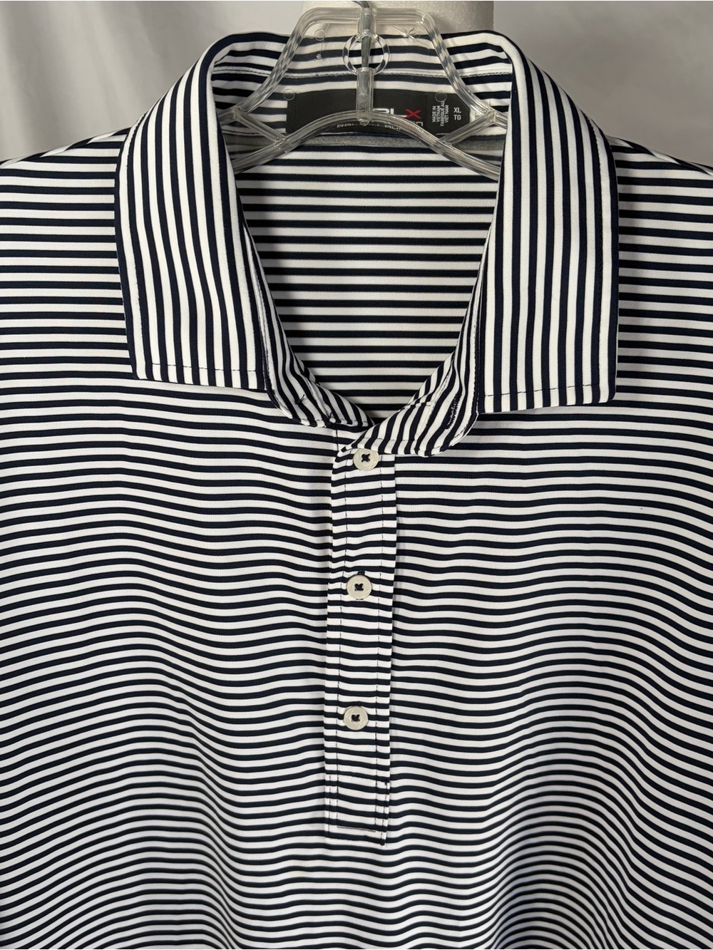 Ralph‎ Lauren RLX Men’s Polo Performance Golf Shirt Navy Blue & White Stripe XL